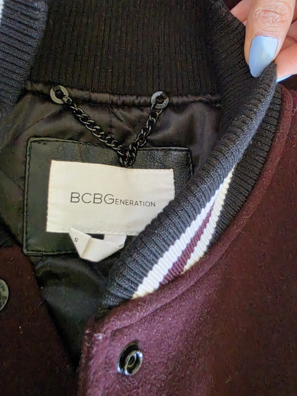 BCBGeneration Burgundy Bomber Letterman Jacket
